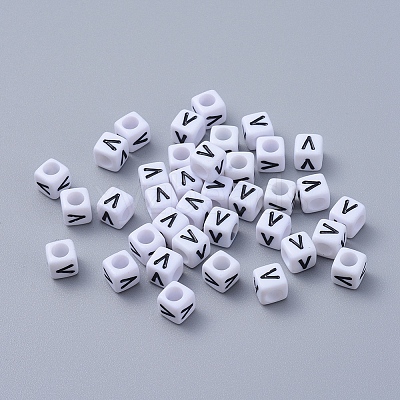 Letter V Cube Acrylic Beads X-PL37C9308-V-1