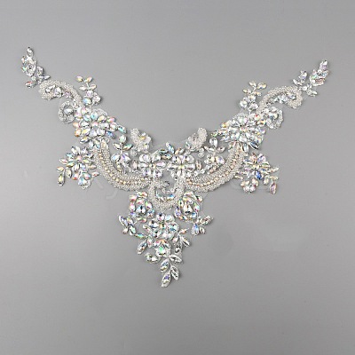 Hand Sewing Flower Pattern Rhinestone Costume Appliques PATC-WH0009-08A-1