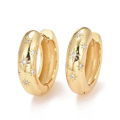 Clear Cubic Zirconia Star Hoop Earrings EJEW-C022-04G-01-1
