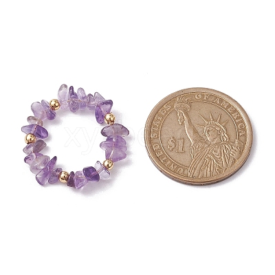 Natural Mixed Gemstone Chips Beaded Stretch Ring RJEW-JR00646-1
