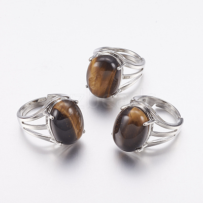 Natural Tiger Eye Wide Band Finger Rings RJEW-K224-A18-1