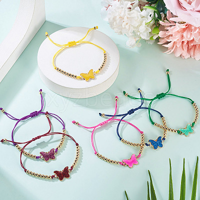 6Pcs 6 Colors Alloy Enamel Link Bracelets BJEW-TAC0043-1