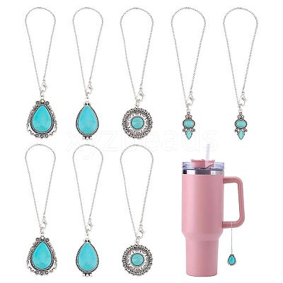 Tibetan Style Alloy with Synthetic Turquoise Wine Glass Charms AJEW-AB00023-1