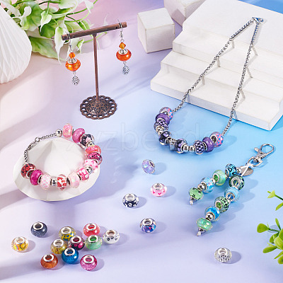 30Pcs Printed Transparent Resin European Beads RESI-TADJ0001-03E-1