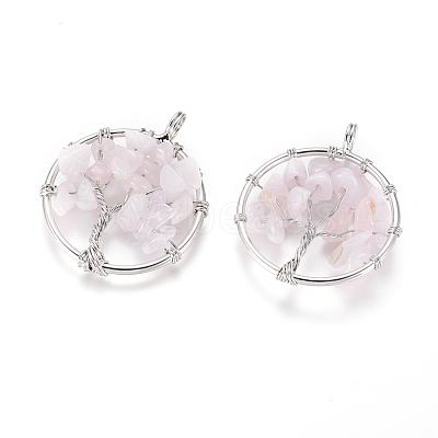 Natural Rose Quartz Pendants X-G-E419-08P-1
