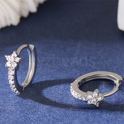 Brass Micro Pave Clear Cubic Zirconia Hoop Earrings FS-WG60F71-02-1