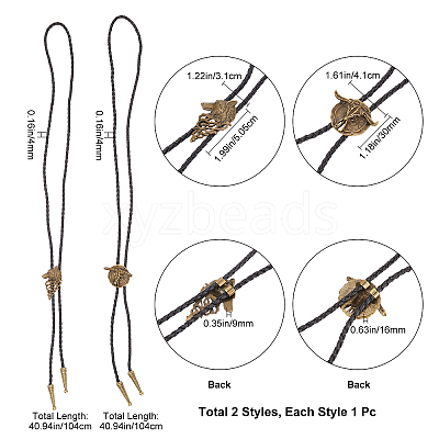 2Pcs 2 Style Wolf Head & Flat Round with Ox-head Laria Necklaces for Men Women NJEW-GF0001-05-1
