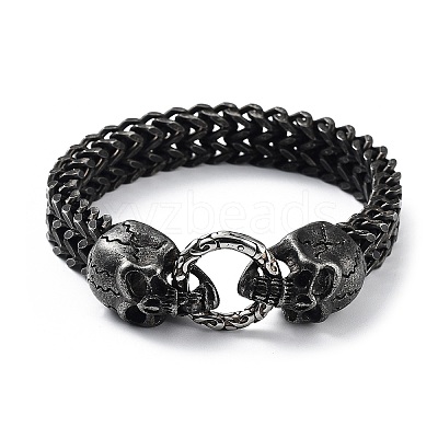 304 Stainless Steel Skull Head Herringbone Chains Bracelets for Men & Women BJEW-D031-29B-1