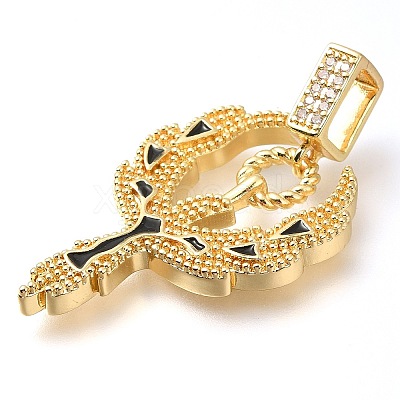 Brass Micro Pave Clear Cubic Zirconia Enamel Pendants KK-S049-29G-1