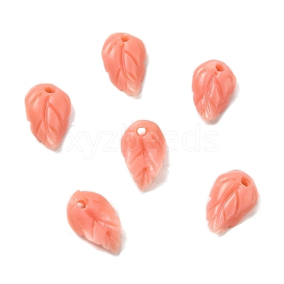 Synthetic Coral Dyed Leaf Charms CORA-Q034-01-06-1