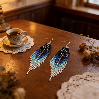 Glass Seed Beads Tassel Dangle Earrings QW8012-1