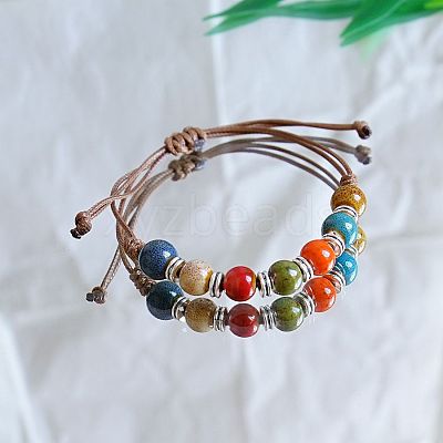 Round Ceramic Beads Braided Bead Bracelets FS-WGBFE2E-12-1