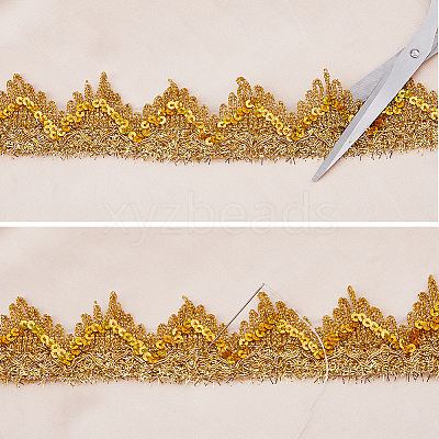 13M Sequin Polyester Wavy Lace Ribbon OCOR-WH0090-037B-1