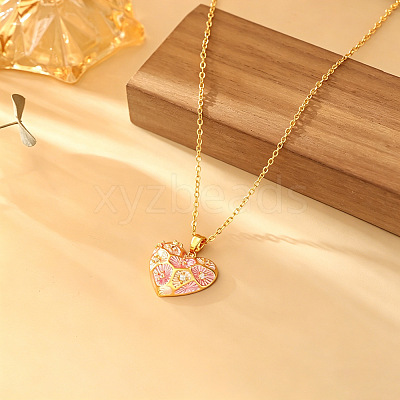 Brass Pave Clear Cubic Zirconia Enamel Textured Pendant Necklaces for Women WG37471-02-1