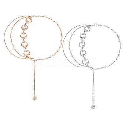 2Pcs 2 Colors Alloy Moon & Sun Link Chain Belts AJEW-GO0001-77-1