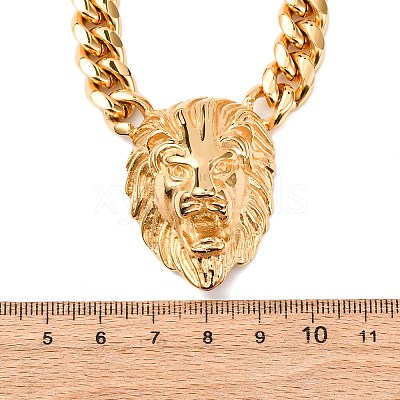 304 Stainless Steel Lion Head Pendant Cuban Link Chain Necklaces NJEW-C099-05G-1