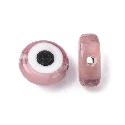 Handmade Evil Eye Lampwork Flat Round Bead Strands LAMP-L058-8mm-03-1