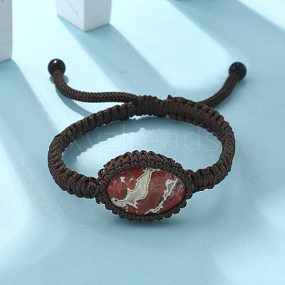 Adjustable Oval Natural Red Jasper Braided Bead Bracelets BJEW-H626-02-13-1