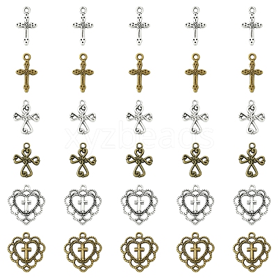 60Pcs 6 Styles Tibetan Style Alloy Pendants TIBEP-FS0001-24-1