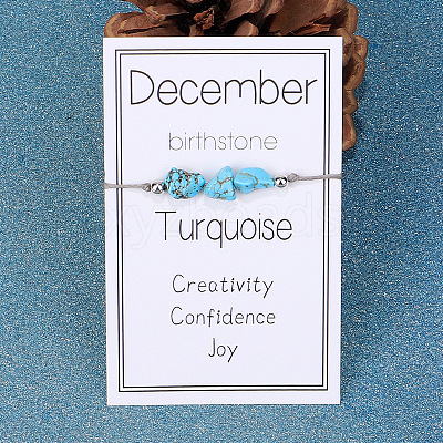 Synthetic Turquoise Nuggets Braided Bead Bracelet GR1793-12-1