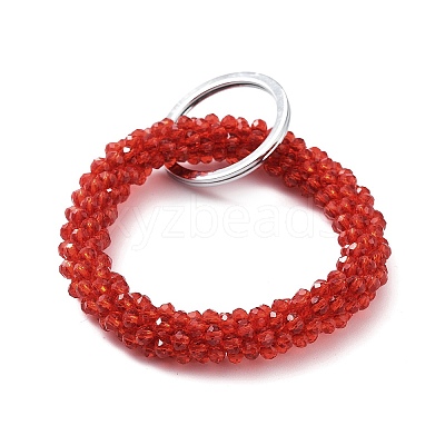 Glass Beaded Bracelet Wrist Keychain AJEW-Z018-01C-1
