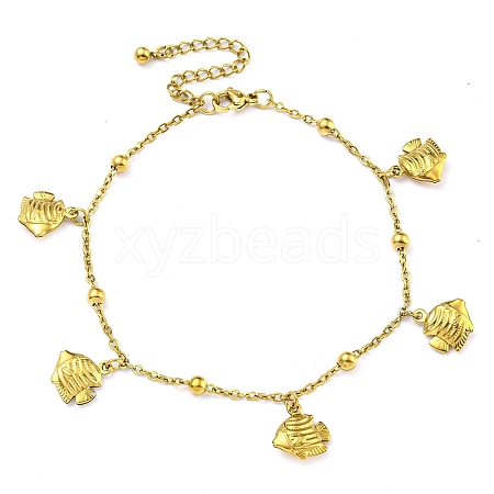 PVD Vacuum Plating Summer Beach 304 Stainless Steel Cable Chains Fish Charm Bracelets BJEW-P334-04G-1