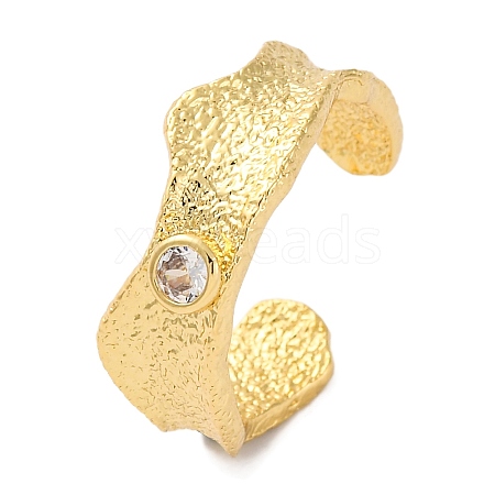 Rack Plating Brass Cubic Zirconia Open Cuff Rings for Women RJEW-S242-12G-1