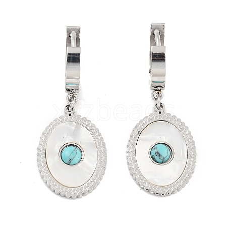 Oval 304 Stainless Steel Synthetic Turquoise Dangle Earrings EJEW-L283-072P-1