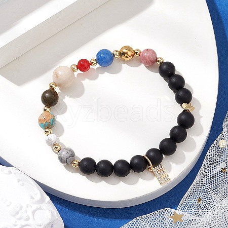 Round Natural Mixed Gemstone Beads Stretch Bracelets BJEW-JB11235-1