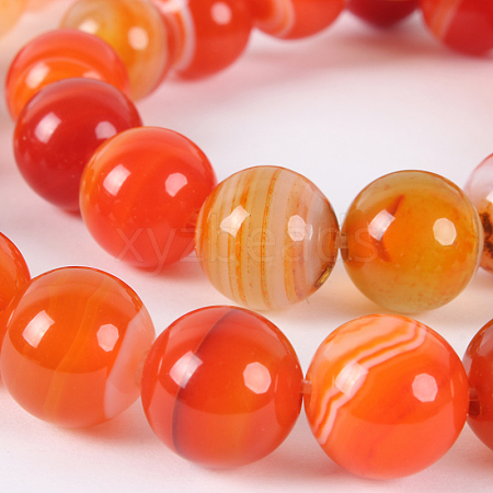 Natural Striped Agate/Banded Agate Round Bead Strands G-E234-14-1