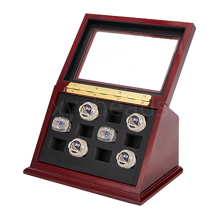 12-Slot Wooden Championship Rings Display Case Box ODIS-WH0043-59-1