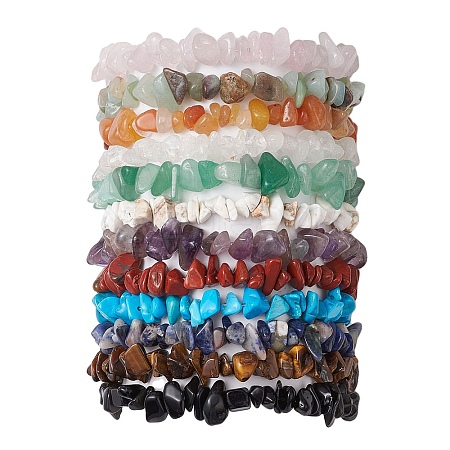 12Pcs 12 Styles Constellations Mixed Gemstone Chip Beaded Stretch Bracelets Sets BJEW-JB10931-1