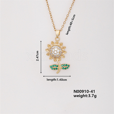 Shiny Sunflower Brass Micro Pave Cubic Zirconia Pendant Necklace for Women SR9149-4-1