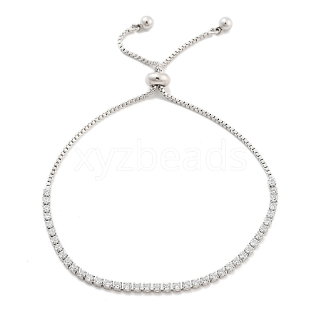 Brass Pave Clear Cubic Zirconia Flat Round Box Chain Slider Bracelets BJEW-YWC0002-12A-P-1