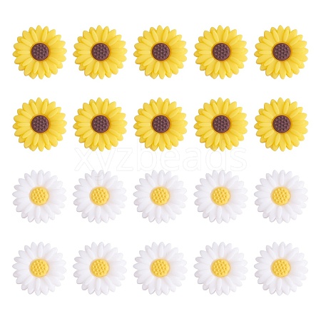 20Pcs 2 Styles Daisy Flower Silicone Beads JX649A-1