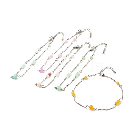 Natural Dyed White Jade & Malaysia Jade Anklets for Women AJEW-AN00476-1