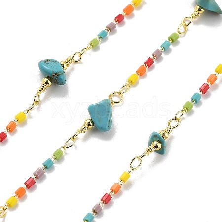 Synthetic Turquoise & Glass Link Chains CHC-K014-15G-01-1