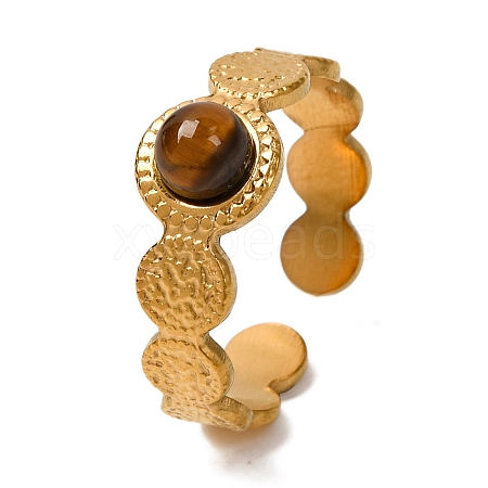 Round Natural Tiger Eye Finger Rings RJEW-Q822-24G-01-1