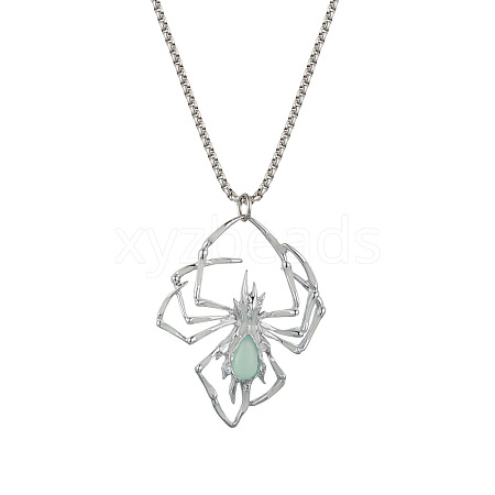 Alloy Enamel Luminous Halloween Spider Pendant Box Chain Necklaces for Women Men PW-WGC2D8E-03-1