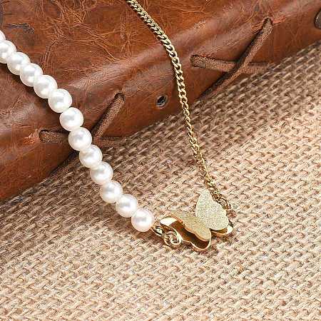 304 Stainless Steel & Plastic Pearl Butterfly Pendant Necklaces NJEW-U023-01G-1