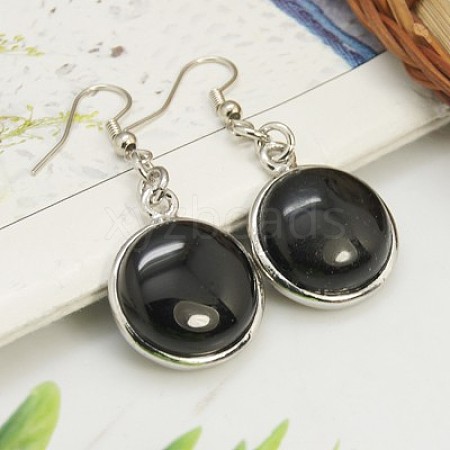 Fashion Natural Dyed & Heated Black Agate Earrings EJEW-E003-10-1