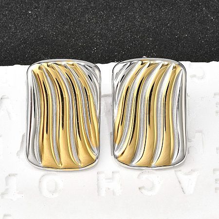 Rectangle 304 Stainless Steel Two Tone Stud Earrings EJEW-D308-10B-PG-1