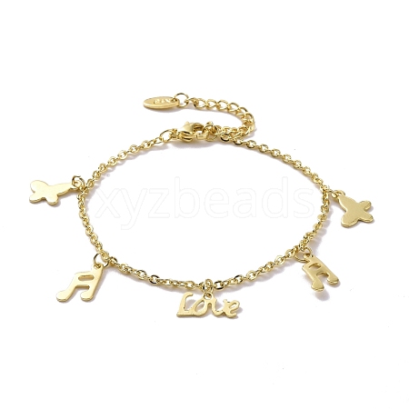 201 Stainless Steel Butterfly & Music Note & Word Love Charms Bracelet with 304 Stainless Steel Chains for Women BJEW-C019-32G-1