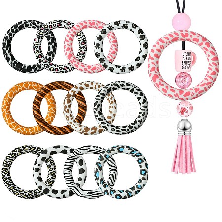 12Pcs 12 Styles Animal Print Silicone Beads SIL-CJ0001-33-1