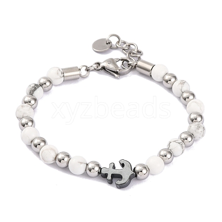 Natural Howlite & Synthetic Magnetic Hematite Anchor Beaded Bracelet BJEW-P339-01P-07-1