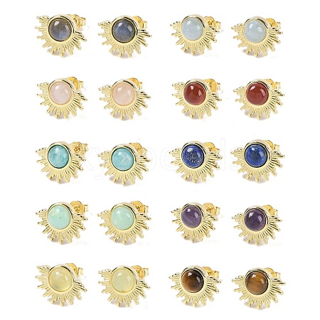 Natural Mixed Stone Stud Earrings EJEW-K288-01G-1