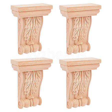 Natural Solid Wood Carved Onlay Applique Craft WOOD-WH0104-39-1