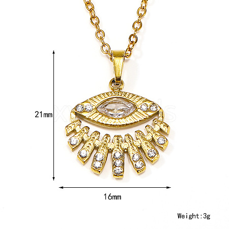 Retro Titanium Steel Clear Cubic Zirconia Eye Pendant Cable Chain Necklaces for Women MU9051-3-1