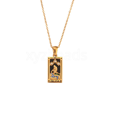 Rhinestone Tarot Card Pendant Necklace with Enamel PW23032745047-1