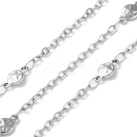 Tarnish Resistant 304 Stainless Steel Flat Round with Star Link Chains CHS-G027-09P-1